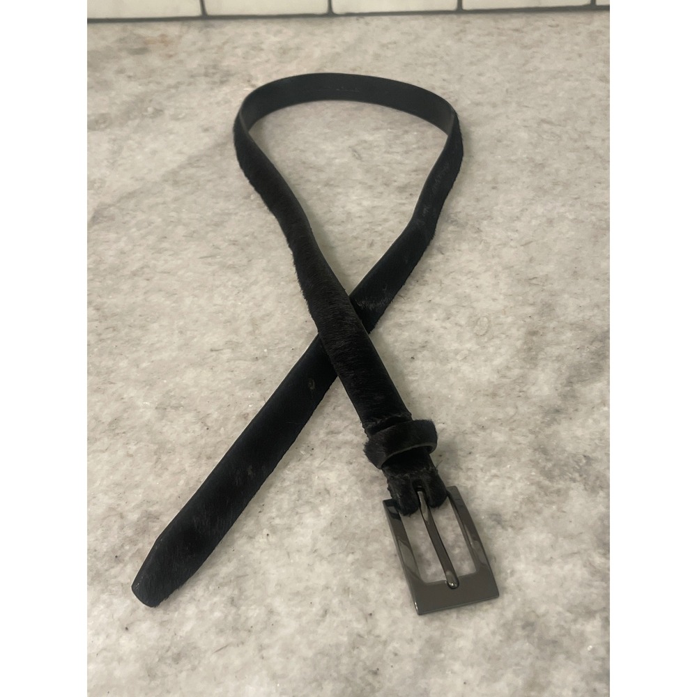 WCM New York Belt Womens M Black Calf Hair Genuine Leather Skinny Gunmetal